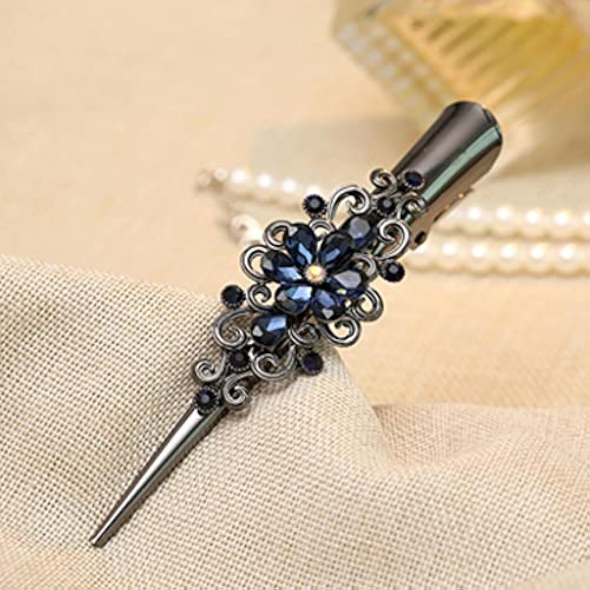 2x Metal Rhinestone Hair Alligator Clips