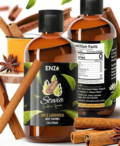 Enzo Liquid Stevia Drops Our Zero Calories Sweetener (8oz - 1600 Servings/Bottle) - Cinnamon - All Natural flavoring with No Artificial Additives &amp; Filler Ingredient