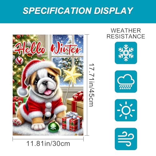 Image of BlissYard Garden Flag Bulldog Puppy Winter 12x18 Inch Polyester
