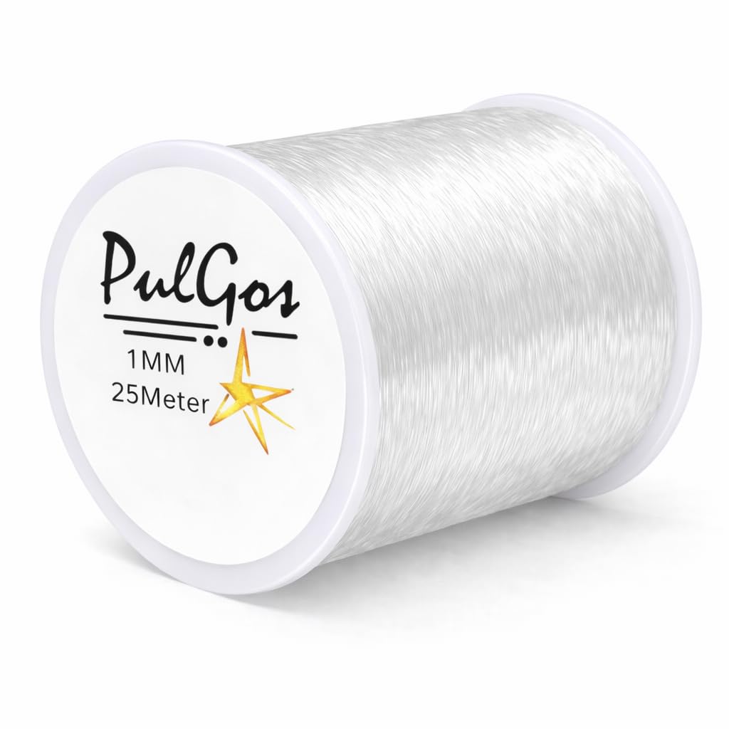 PulGos 25 Meters Clear Stretchy Elastic Cord-1.0mm Round Beading Thread for Bracelets, Necklaces DIY Jewelry Making Strong &Durable Spool for Crafting Flexible String for Beads& Handmade Accessories