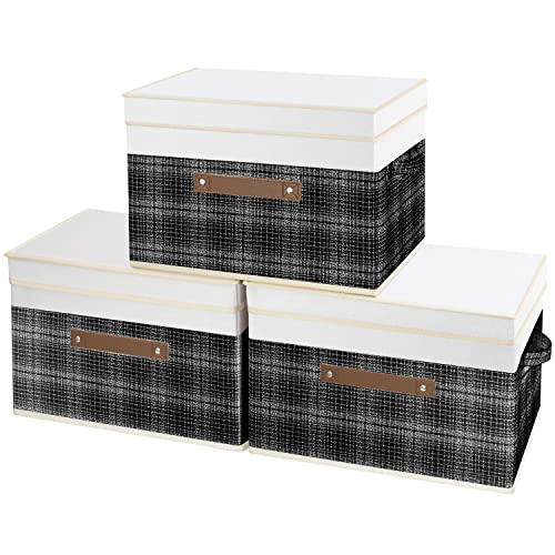 TYEERS Collapsible Storage Box with Lid, Patchwork Design, Decorative, Fabric Storage Box for Clothes Wardrobe Storage