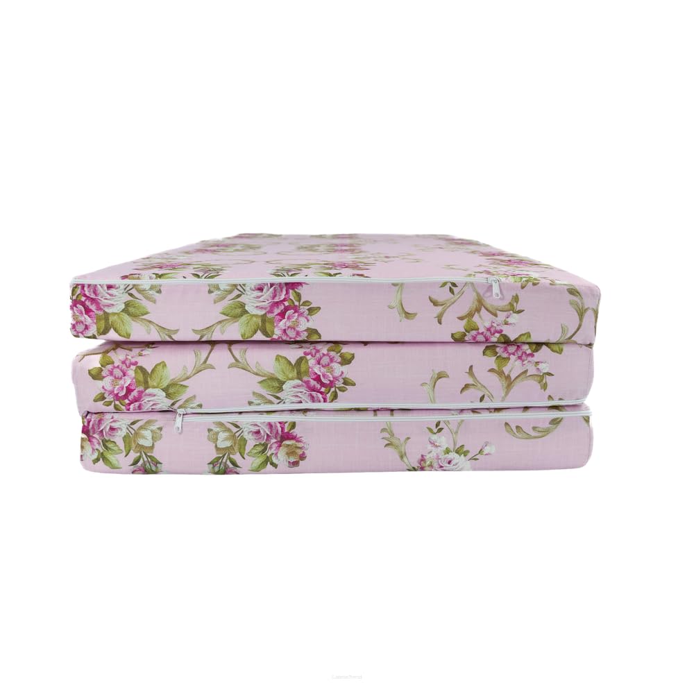 FORTISLINE Matelas pliable de voyage XL - Motif roses et fleurs - 195 x 120 x 8 cm - Avec sac cadeau - Matelas pliant pour invités - Certifié Oeko-Tex - Housse amovible - Mousse