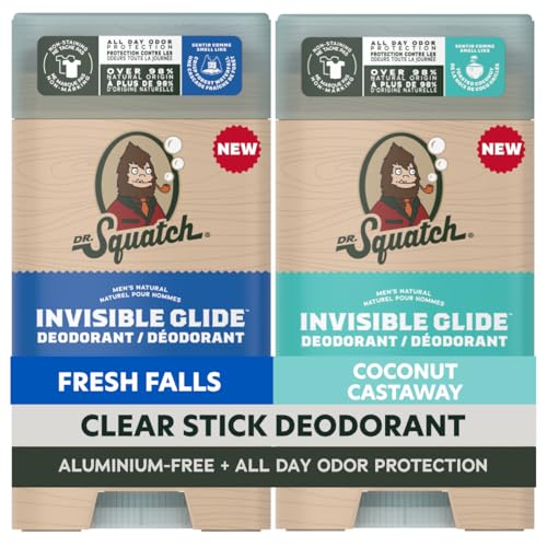 Dr. Squatch Invisible Glide Natürliches Deodorant für Männer sanftes Auftragen ohne Rückstände ohne Aluminium dermatologisch getestet für empfindliche Haut Fresh Falls Coconut (75g 2er-Pck)