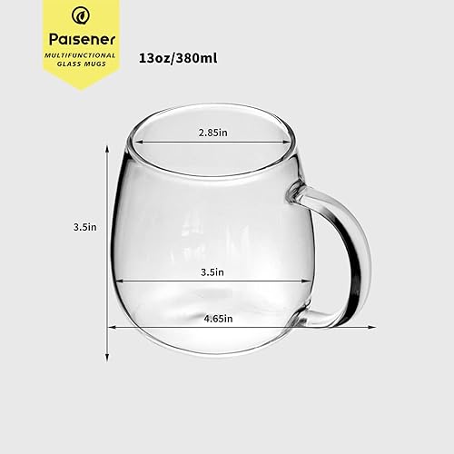 Miniatura 2 de Juego de 4 tazas de café de vidrio transparente de 13 onzas con asas, perfectas para latte, moca, capuchino, té y jugo, juego de tazas de café