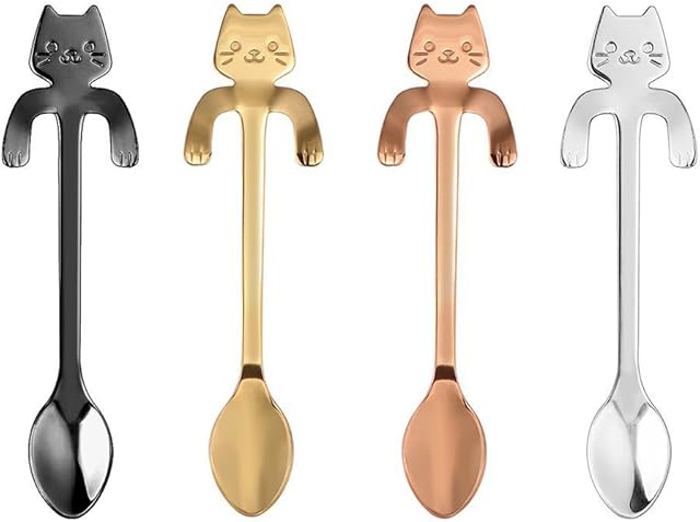 AYOMI 4 szt. stal nierdzewna kot kotek design stal nierdzewna kawa/deser/napój, mieszanie/koktajl mleczny łyżka zastawa stołowa sztućce gadżety łyżka chochla łyżeczki