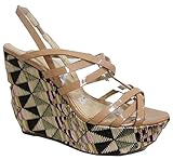  Vera Wang TRAVIE2 Sandalen mit Keilabsatz und Plateausohle, Nude Patentmuster, Braun - Nude Multi - Größe: 39 EU