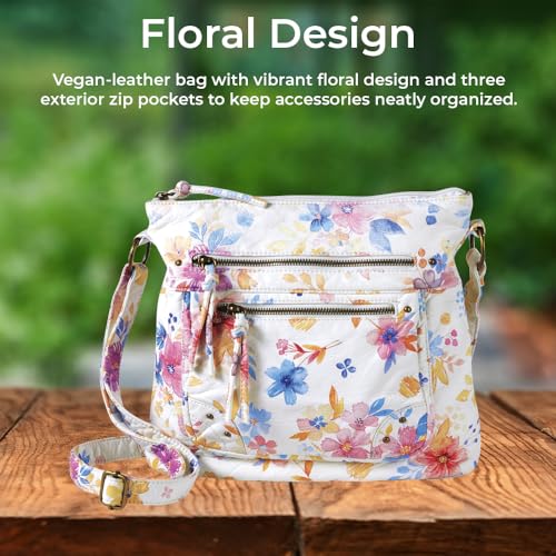 Multi-Pocket Crossbody Bag for Women, Floral Vegan Leather Designer Purse, Ladies Travel Handbag with Zipper Closure, Adjustable Shoulder Strap3
