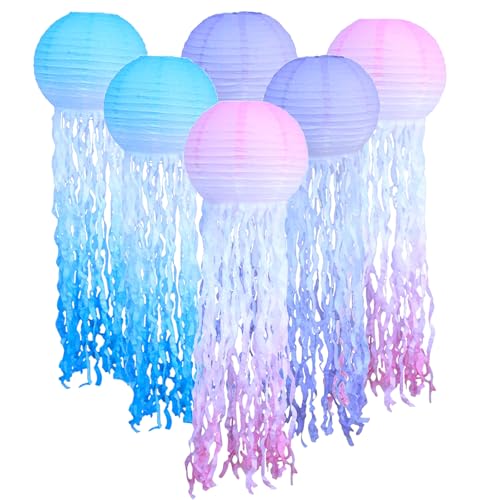 Méduses Lanternes en Papier, 6 Pièces Colorées, Décorations Sirène pour Fête De Mariage, Anniversaire, Thème De L'Océan