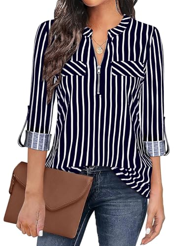 Gemulate Women's Striped Top Long Sleeve Plus Size Wedding Top UK - Black White Stripe, XL