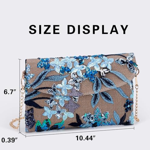 Image of Clutch Purses for Women, Envelope Package, Sequin Embroidered Flowers Straw Bag, Bohemian Handmade Handbags
