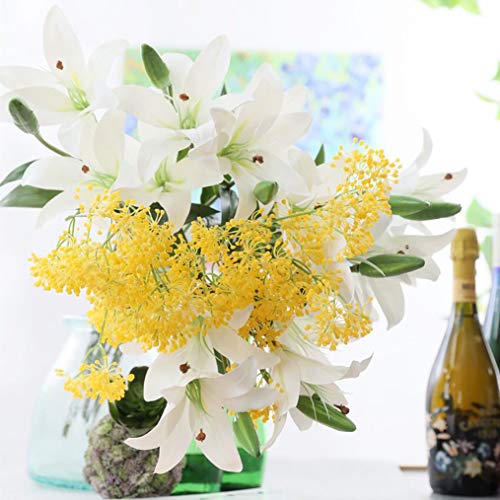 Lnhomy 6 Pack Artificial Lily Flowers Full Bloom Fake Latex Real Touch Artificial Flower Bouquets With 3 Heads Wedding Party Decor Home Decor, (White) #TOP4