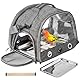 Vogel Transportbox, Tragbare Transportbox Wellensittich, Leichter Atmungsaktiver Vogelkäfig mit Sitzstange und Edelstahl, Tablett, Faltbare Transportbox Vogel für Papageien, Sittiche, Transparent