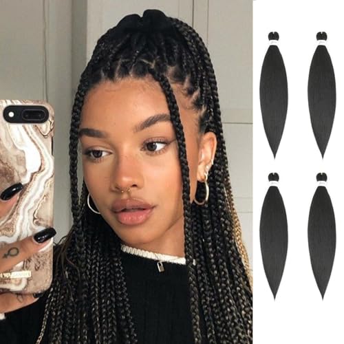 REMY HAIR FASHION Yaki Crochet Rajout Cheveux Naturel 4pcs/pack Pré-étirés #1B Tresse Africaine Meches Pour Tresses Africaine,tissage Fibres Synthétique Ez...