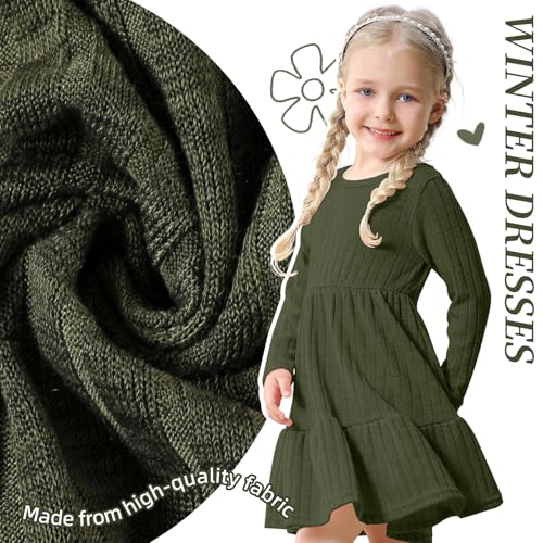 Image of Toddler Baby Girl Long Sleeve Dress Girls Knit Sweater Dresses Tiered Kids Swing Holiday Clothes Fall Winter