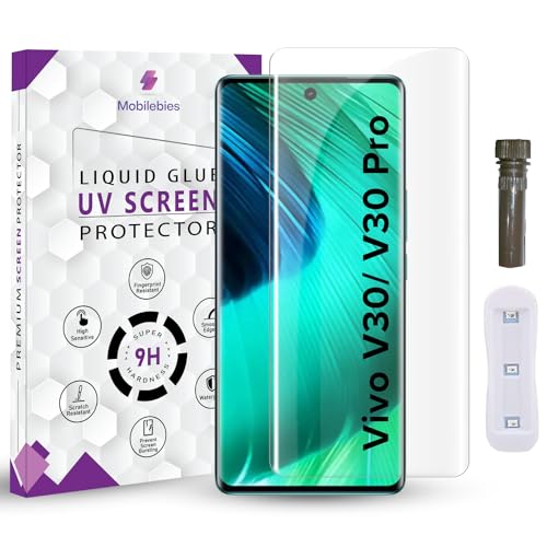 Image of Advanced HD+ UV Tempered Glass Screen Protector For Vivo V30 / V30e / V30 Pro (6.78 Inch, Pack of 1) Full Adhesive UV Curved Screen Guard, Case Friendly with installation kit