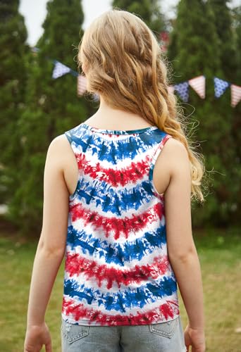 Image of July 4th Girls Patriotic Sleeveless Tie Knot Front Tank Top Stars Stripes Tee Shirt 4-14 Years