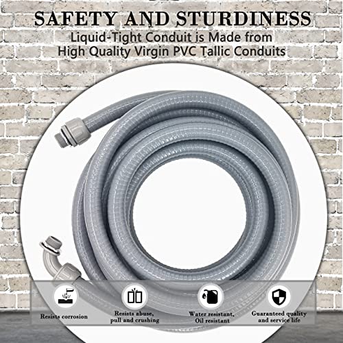 Liquid-Tight Conduit - 1/2Inch 25 Foot Flexible Non Metallic Liquid Tight Electrical Conduit Kit, With 4 Straight And 3 Angle Fittings Included. 1/2" Dia #TOP3