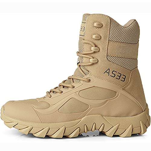 hongrenamz Hiking Boots Men's Waterproof High Top Lightweight Non-Slip Trekking Trail Outdoor Sport Shoes for Adults Sand-EU43/US9