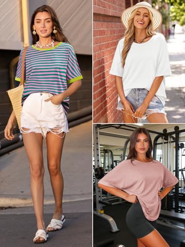 Image of ATHMILE Womens Oversized T Shirts Summer Tops Spring Casual Loose Fit Workout Short Sleeve 2026 Beach Vacation