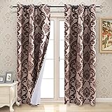 NAPEARL Max Blackout Curtains for Bedroom, Brown Damask Curtains for Living Room with Thermal...
