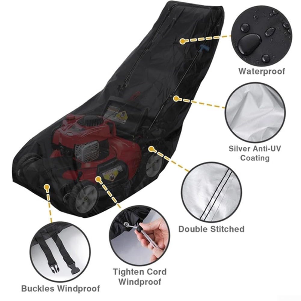 Funda resistente para cortacésped Oxford 210D, impermeable, resistente al viento, a prueba de polvo, protección para almacenamiento al aire libre con cordón y bolsa de almacenamiento, negro y verde