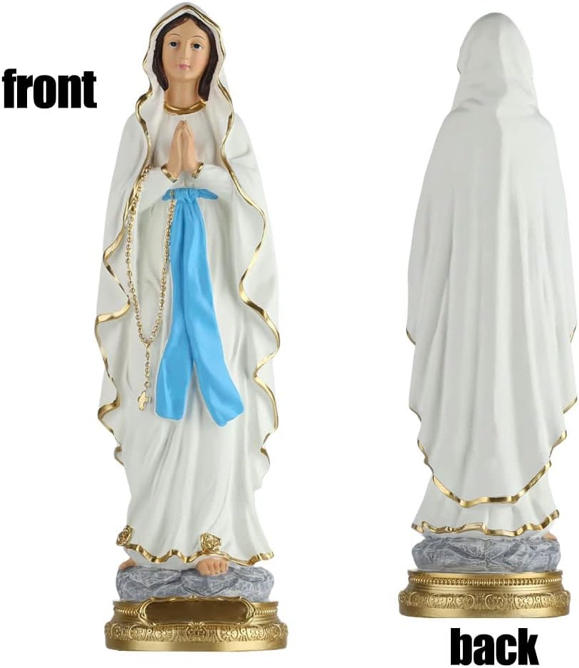 QIANLING Lourdes Virgin Mary Statue, 15.3 Inch Catholic Blessed Mother Figurine, Resin Religious Statue for Home and Church Decor, Catholic Gift for Prayer and Indoor Display