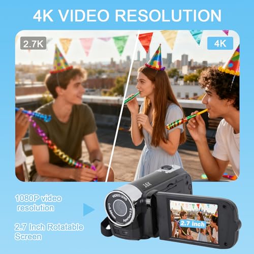 Handheld Video Camcorder, 1080P 16MP DV Camera 16x Digital Zoom Video Camera, 2.7in TFT Rotatable Screen with USB Cable Black, Vlogging Video for Kids Digital Zoom - Image 3