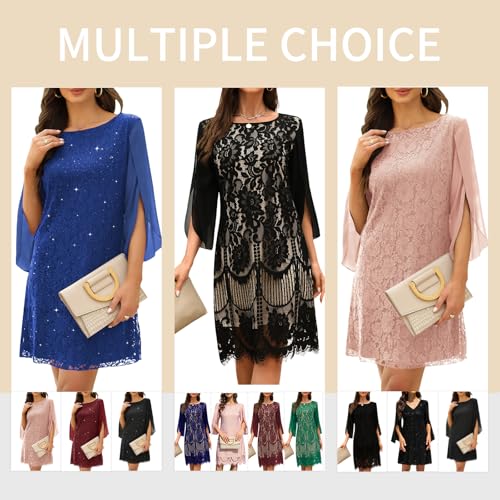 Wedding Guest Cocktail & Formal Dresses for Women - Lace Sequin Prom Evening Dress Black2