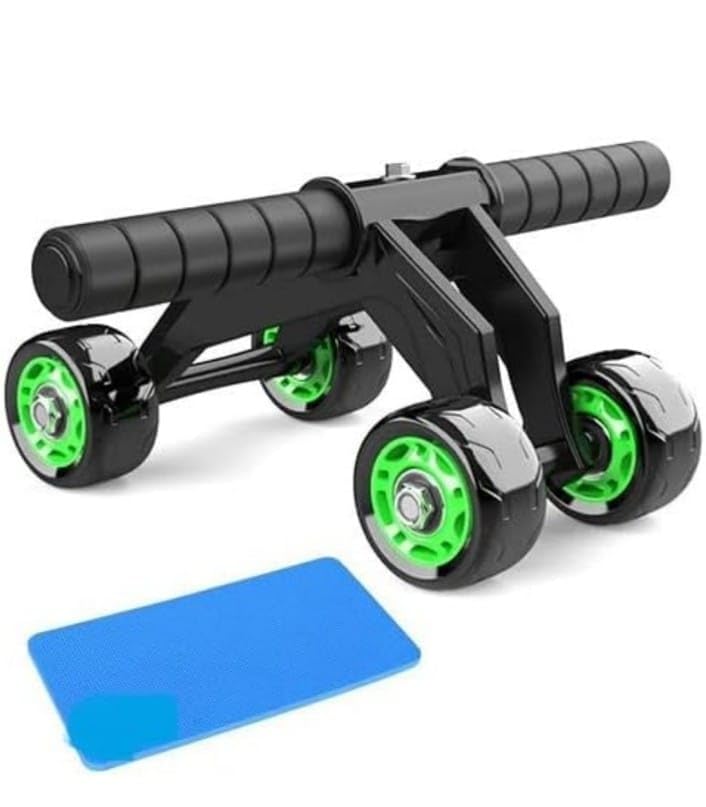 HABIT LIVE BETTER 4-Wheel AB Roller for Abs Workout – Core Strength & Abdominal Exercise Training Equipment – Non-Slip Handles 6MM Safe Knee Mat, Multicolor