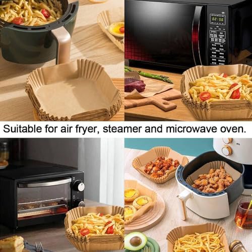 Image of RJ Shop 8 Inch Air Fryer Liners Disposable - 100 PCS Strong Square Parchment Paper for 5-8 QT Air Fryer (Square)