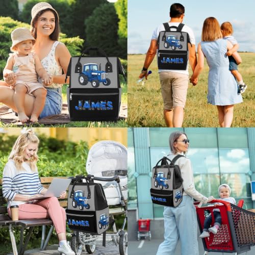 Image of Large Diaper-Bag-Backpack Waterproof Nappy-Bag Baby-Gifts Tractor | Monogramd Baby Nappy Bag for Traveling Stroller Organizer Mommy Bag for New Parents Mom Dad Personalized Baby Shower Gifts