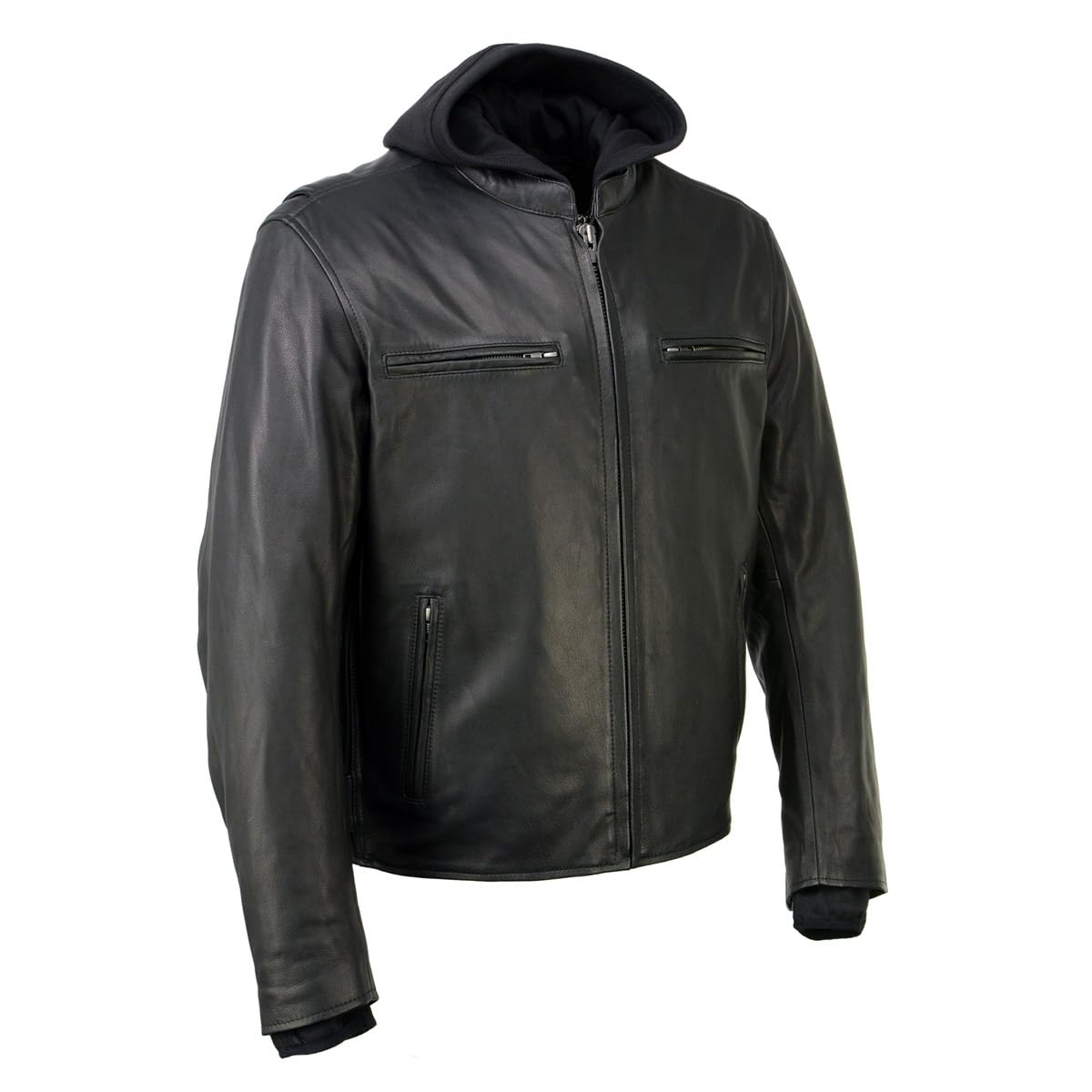 Milwaukee Leather Men's Premium Leather Motorcycle Riders Vented Jacket with Removable Hoody Liner