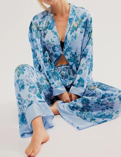 Yimoon Womens Satin Pajama Set Floral Silk Pajamas 2 Piece Cute Long Sleeve Button Down Pjs Sleepwear Lounge Set4