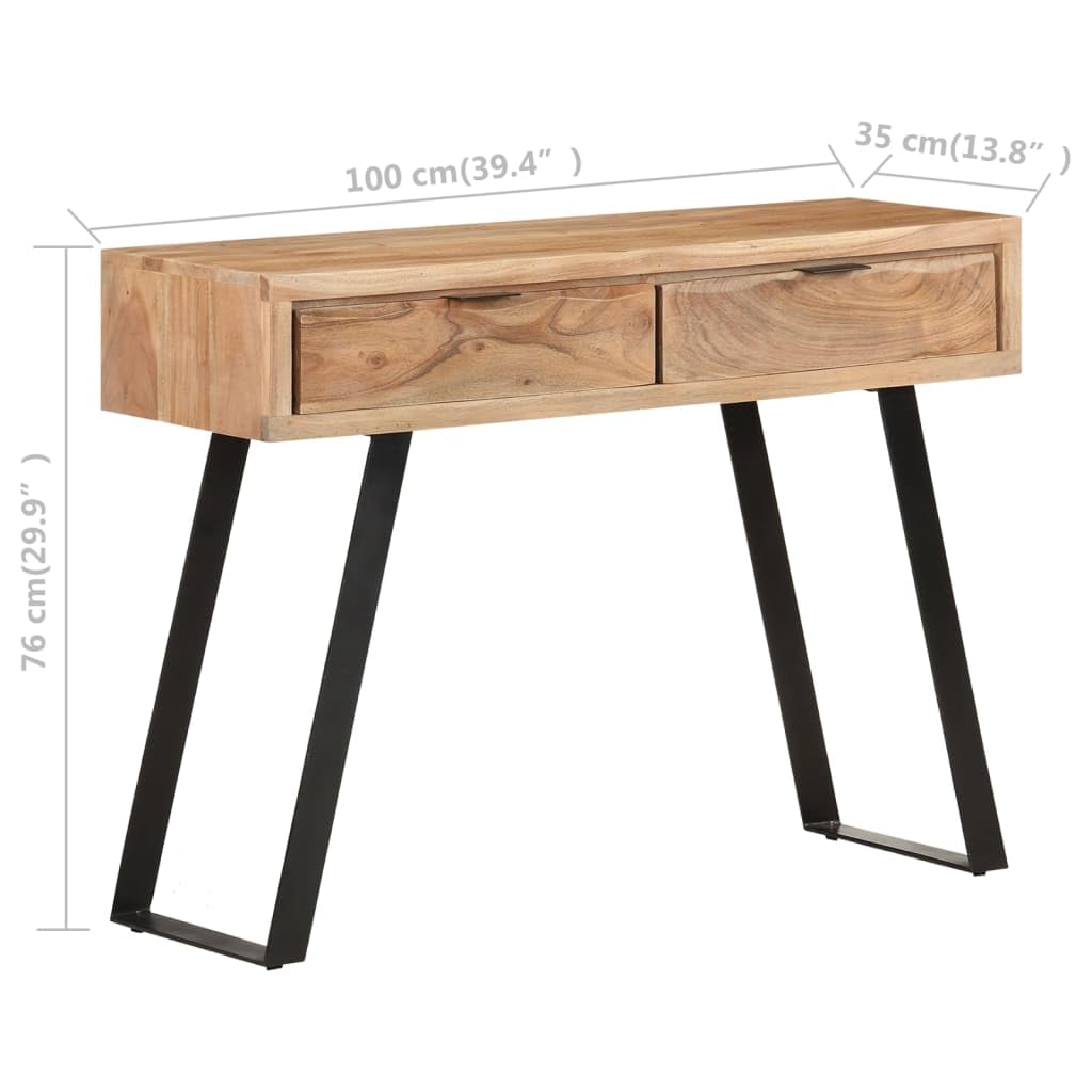 vidaXL Mesa Consola Bordes Naturales Entrada Acento Pasillo Vestíbulo Recibidor Auxiliar Decoración Escritorio Mueble 100x35x76 cm Madera de Acacia