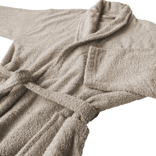 LEBENGOOD Bademantel für Damen, Herren, Unisex, Frottee 100% Baumwolle, Weicher Morgenmantel Dusche, Größen Flauschig, Leicht (Sand, L)