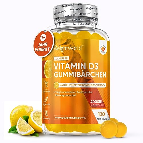Vitamin D3 4000 IE - 120 Gummibärchen - Zuckerfrei - 1 Gummy alle 4 Tage - Vitamin D - 1+ Jahr Vorrat - Sonnenvitamin für Imm