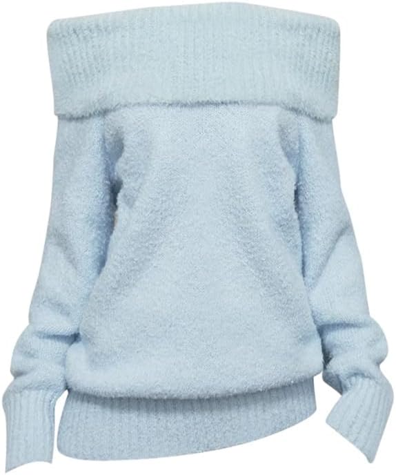 Style oneline Collar Offshoulder Pullover Sweater for Women in Autumn and Winter, Loose Slim, top