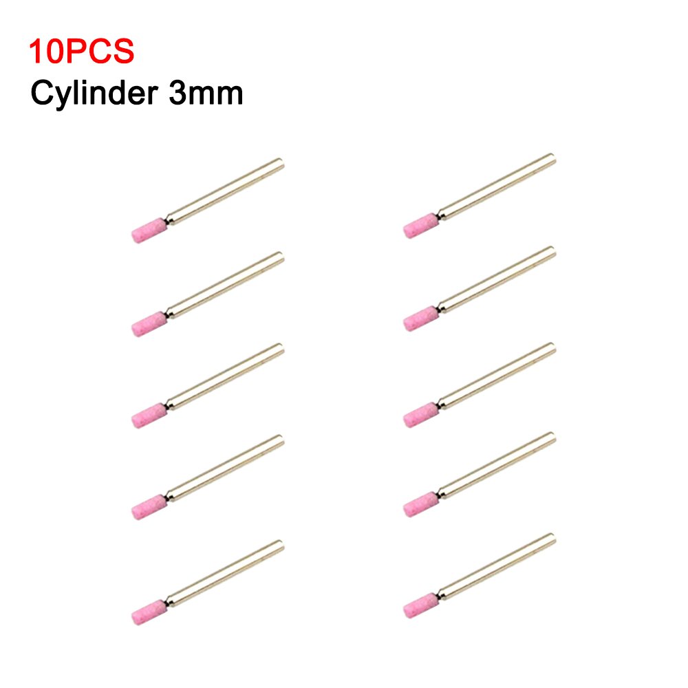 10PCS multifunzione mandrino montato Polish Grind pietra abrasiva testa per utensile rotante (cono/cilindro, 3/4/5/6/8/10/12 mm), cylinder 3mm, pink +silver, 10