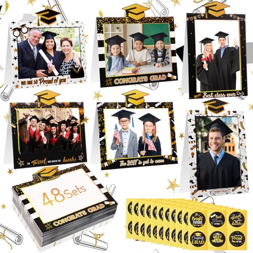 Crtiin 48 Sets Graduation Photo Frame Greetings Cards with Envelopes Fits 4 x 6 Photo Insert Paper Photo Picture Frame Bulk Graduation Picture Frame Decor Graduation Gifts for Graduation Party Decor -  WC-Crtiin-3657