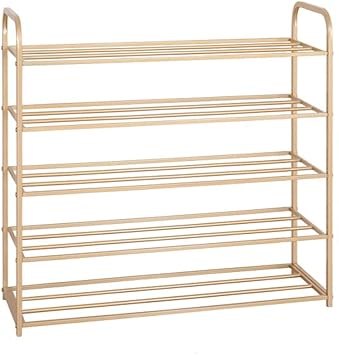 Shoe Rack for Entryway 5 Tier Shoe Rack, Metal Heavy Duty Shoe Organiser, Quick Assembly, Shoe Shelf Storage Organizer for Entryway, Closet, Hallway Shoe Organizer Shoe ShelfGold,80cm