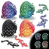 4 Pcs 3D Printed Dragon Glow in The Dark with Eggs, Dinosaur Eggs Fidget Toys for Kids, Birthdays, Christmas, Halloween Decorations Gifts Indoor Outdoor for Girls Boys