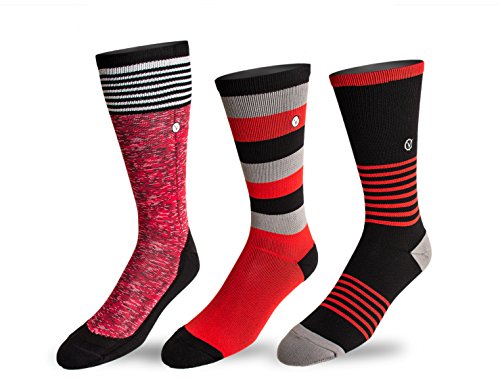 Men's 3 Pack Athletic Socks - Running, Basketball, Sports Training By Vybe (Red)