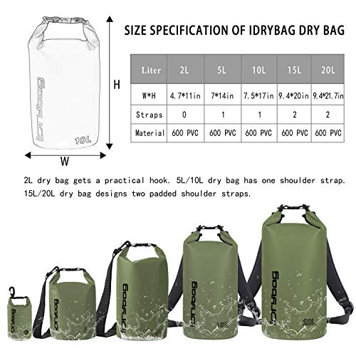 Image of IDRYBAG Dry Bag for Kayaking Waterproof 2L /5L /10L /15L /20L, Small Dry Sack Waterproof Bag for Boating