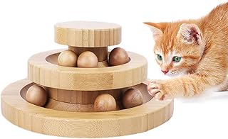 Track Balls Turntable Cat Toys,Wooden Cat Toys Circle Track with Moving Balls, Kitten Toys Double Layer Track Balls Turntable, Funny Roller Cat Tower Toys Interactive Bamboo Cat Toy ,Gifts for Your Cats