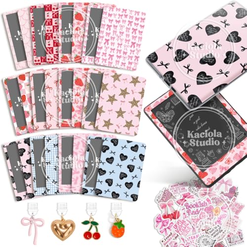 Image of KACIOLA STUDIO 24PCS Pink Bow Skin for E-Reader, and 4PCS Type C Charms for E-Reader with Scrapbook Stickers, 6.9 inchx4.8 inch Skin Front and Back Decal Inserts for Paper White 11th (Pink Bow)