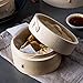 Yuho Asian Kitchen 6 Inch Bamboo Steamer Basket, Individually Box, 2 Tiers & Lid, 10 Parchment Liners, Perfect For Steaming Dumplings, Vegetables, Meat, Fish, Rice (Holiday Gifts)