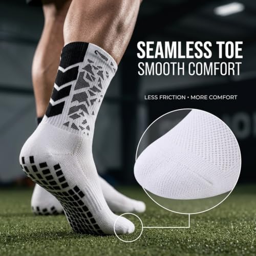 BOLDSTUFF Men's White Anti-Slip Football Socks WHITE BLACK - 4 BOX - Image 6