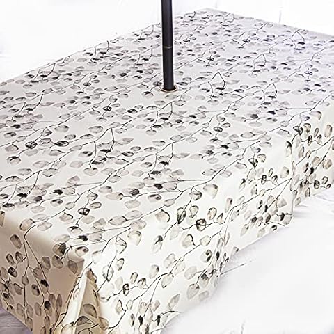 PVC Wipe Clean Garden Tablecloth with Rust Proof Stainless Steel Parasol Hole Beautiful Eucalyptus Design 200 x 140cm Cover