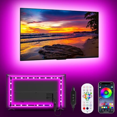 Daymeet Luci TV 3M per TV da 32-43 pollici, luci a LED RGB per TV sincronizzazione musica TV retroilluminazione LED cambia colore con telecomando app controllo USB strisce LED per camera da letto
