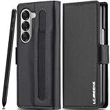 Leather Case for Galaxy Z Fold 7 [with S Pen Holder] Wallet Cover, RFID Blocking Card Slot, Kickstand, Magnetic Protective Phone Case, for Samsung Galaxy Z Fold 7 5G Cases Leather Black
